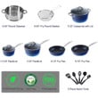 MF Studio 15 Piece Induction Kitchen Cookware Sets Nonstick - Granite Hammered Pan Set