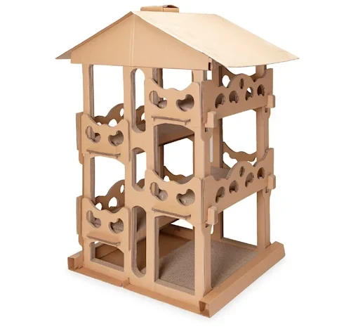 FurHaven Tower Playground Corrugated Scratcher House with Catnip for Cats, 22.83" H