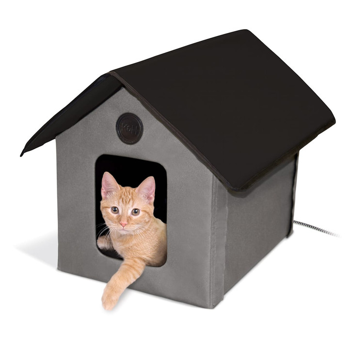 K&H Gray And Black Outdoor Heated Cat House, 18" L x 22" W