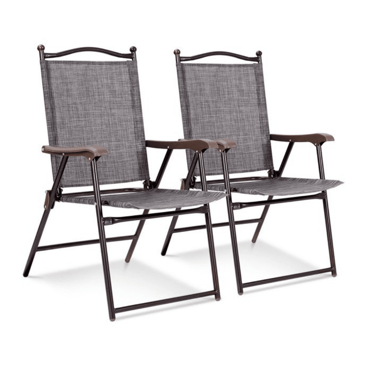 Costway Deck Garden Beach Foldable Steel Outdoor Lounge Chair - Set of 2 - Gray