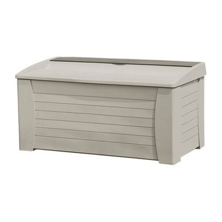 Suncast Outdoor 127 Gallon Resin Deck Box With Seat, Light Taupe