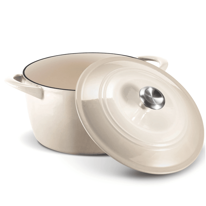 Tramontina Enameled Cast Iron 7-Quart Covered Round Dutch Oven, Latte