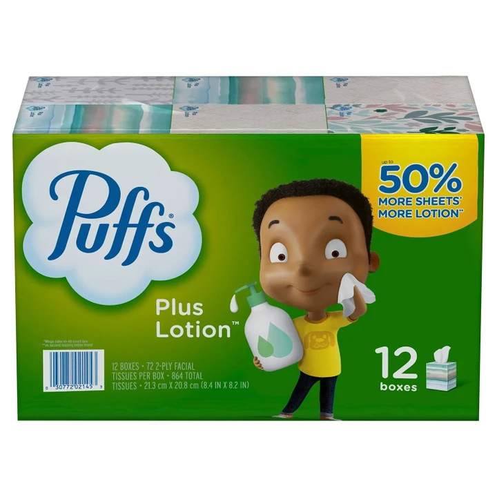 [SET OF 2] - Puffs Plus Lotion Facial Tissues (72 Tissues/Cube, 12 Mega Cubes/Pk.)
