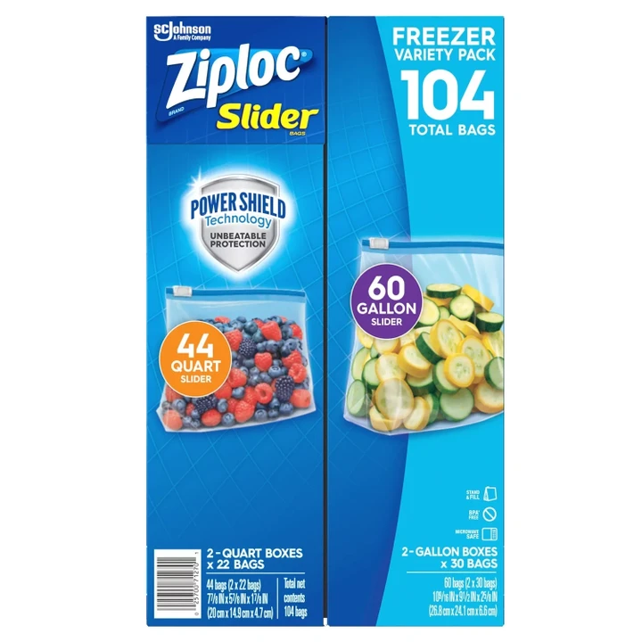 [SET OF 2] - Ziploc Brand Slider Freezer Gallon and Quart Bags with Power Shield Technology (104 ct.)