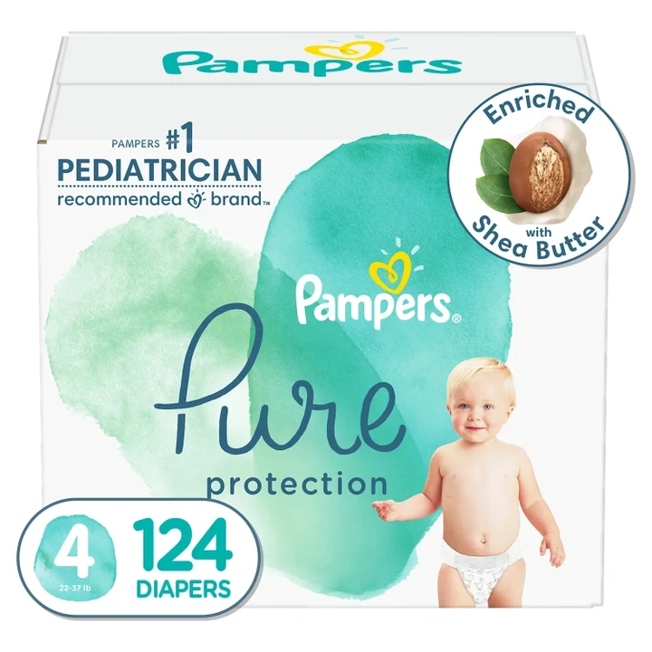 Pampers Pure Protection Diapers, 4 -124 (22-37 lbs.)