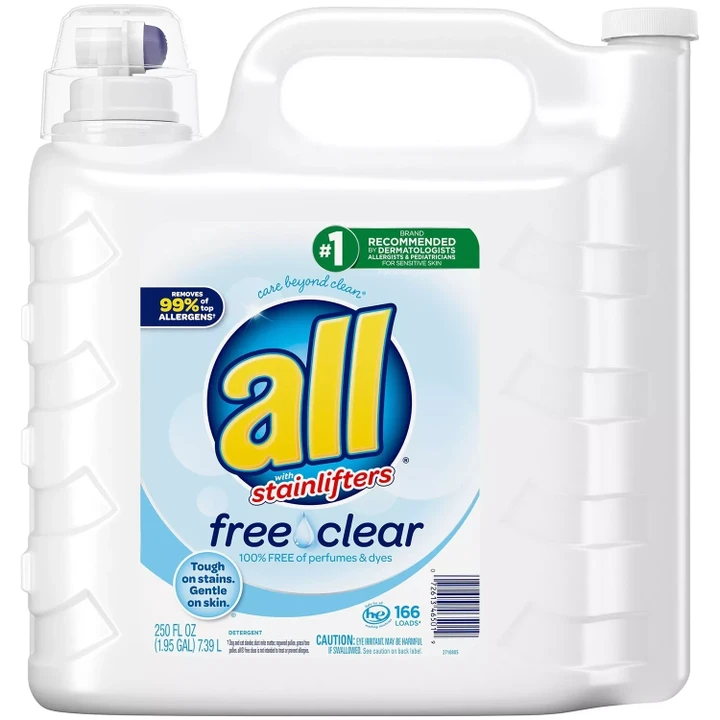 [SET OF 2] - All Liquid Laundry Detergent Free Clear For Sensitive Skin (250 oz.,166 loads)