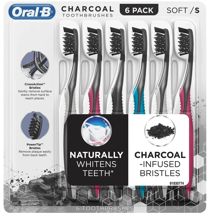[SET OF 2] - Oral-B Charcoal Whitening Therapy Toothbrush, Soft, 6 ct./ set