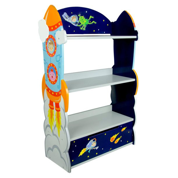 Teamson Kids Fantasy Fields Outer Space, Kids Wooden Bookcase with Drawer