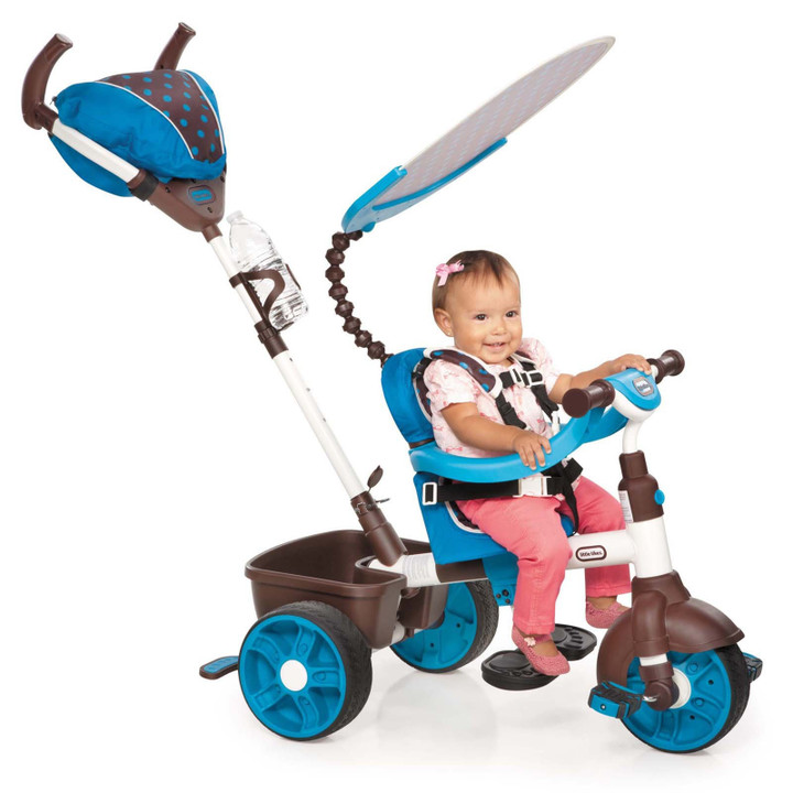 Little Tikes 4-in-1 Convertible Sports Trike and Shade Canopy, Blue and White