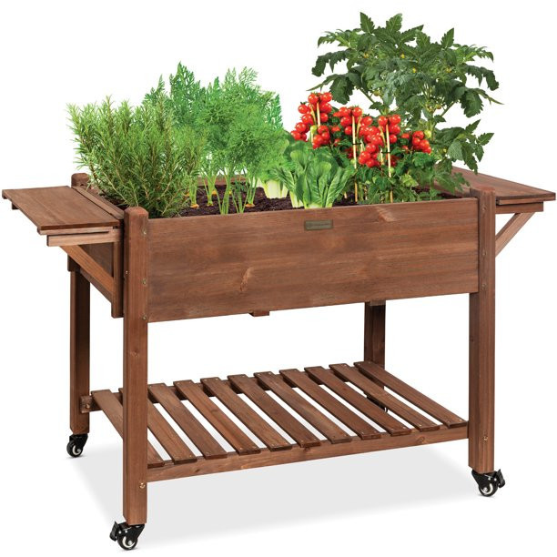 Best Choice Products 57x20x33in Mobile Raised Garden Bed Elevated Wood Planter Box, Brown