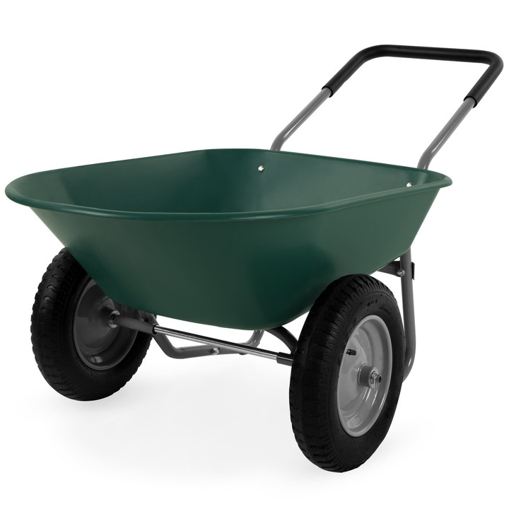 Best Choice Products Dual-Wheel Home Wheelbarrow Yard Garden Cart for Lawn, Construction, Green