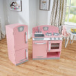 KidKraft Pink Retro Wooden Play Kitchen And Refrigerator 2-Piece Set
