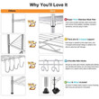 Devo 5-Tier Shelf Wire Shelving Racks With Casters Hooks Kitchen Steel Storage Shelf Rack, Silver