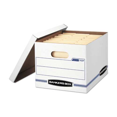 Bankers Box Storage Box With Lift-off Lid, White/Blue (Letter/Legal, 12/Carton)