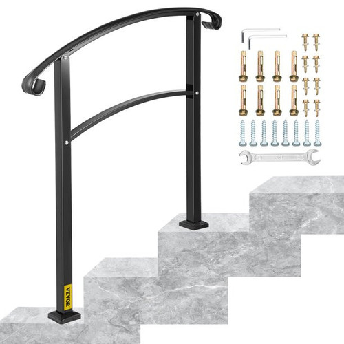 Vevor 3-Step Transitional Handrail Fits 1 or 3 Steps Matte Black Stair Rail Wrought Iron Handrail