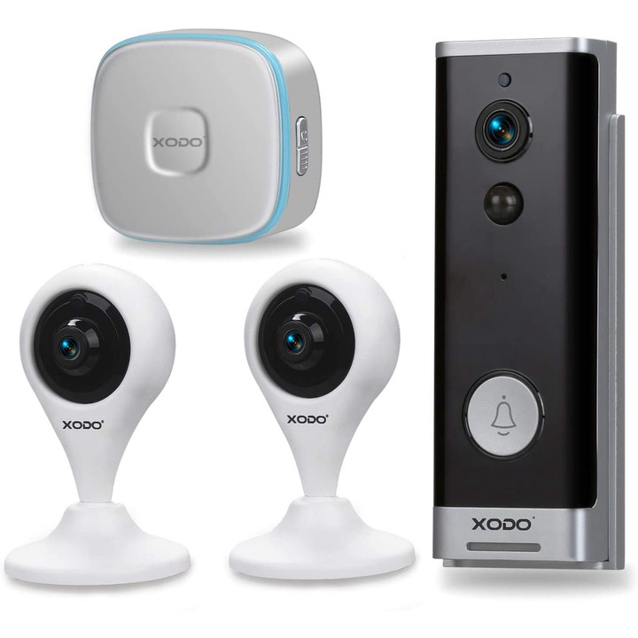 Xodo PK2 Smart Home Security Kit with Wi-Fi Cameras, Doorbell, Wireless Chime, 2-Way Audio, Motion Sensor