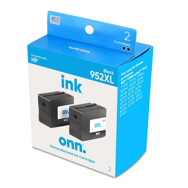 Onn. 952XL HP Standard Yield Remanufactured Ink Cartridges, Black, 2 Count