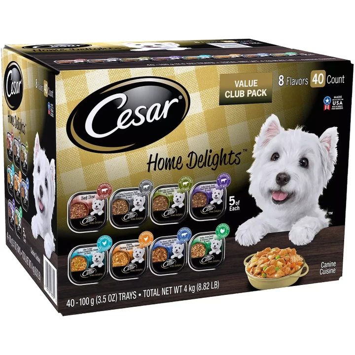 Cesar Home Delights Wet Dog Food, 8 Flavor Variety Pack in Sauces (3.5 oz., 40 ct.)