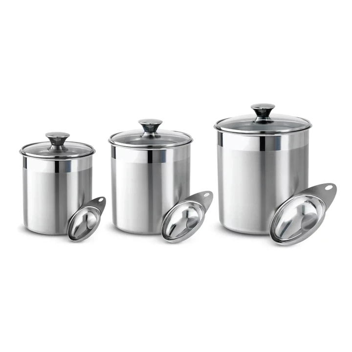 Tramontina 6 Pc Stainless Steel Covered Canister Set With Measuring Scoops