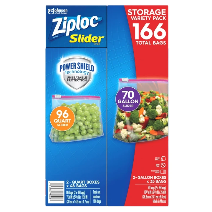 [SET OF 2] - Ziploc Slider Storage Bags 166 Count Variety Pack: Quart (96 ct.), Gallon (70 ct.)