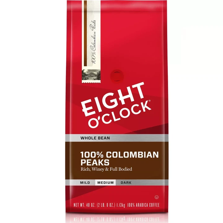 [SET OF 2] - Eight O'Clock Whole Bean Colombian Coffee, Medium Roast (40 oz.)