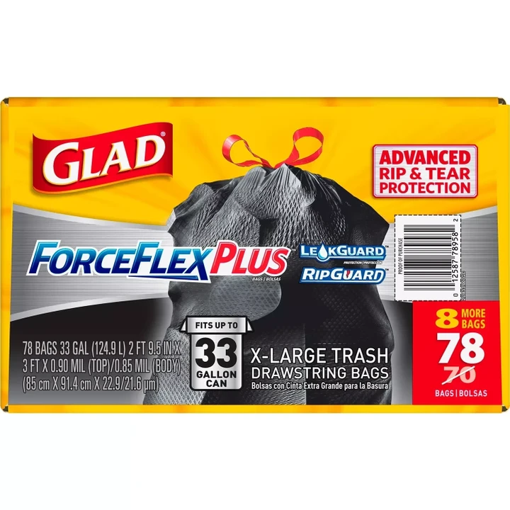 [SET OF 2] - Glad ForceFlexPlus Drawstring Large Trash Bags 33 Gal. (78 ct./pk.)