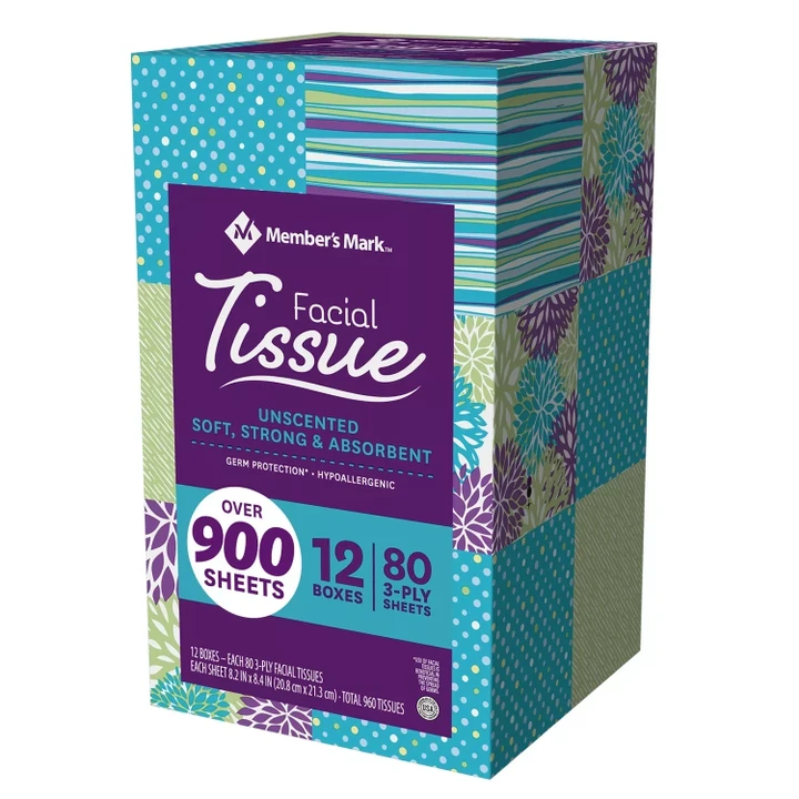 [SET OF 3] - Member's Mark Ultra Soft Facial Tissues, 12 Cube Boxes, 80 3-Ply Tissues per Box