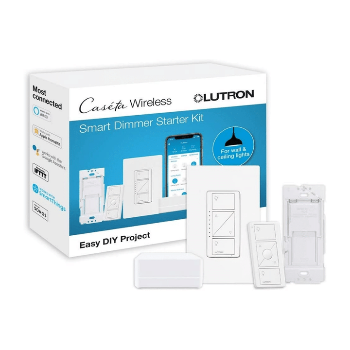 Lutron Caseta Smart Start Kit, Dimmer Switch with Smart Bridge and Wall Mount Pico Adapter