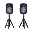 QFX Twin Wireless Bluetooth Speakers, 8-Inch Tall, Includes 2 Stands and 2 Microphones, Black