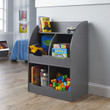 Badger Basket Kid's Four Bin Toy Storage Cubby with Bookshelf - Charcoal