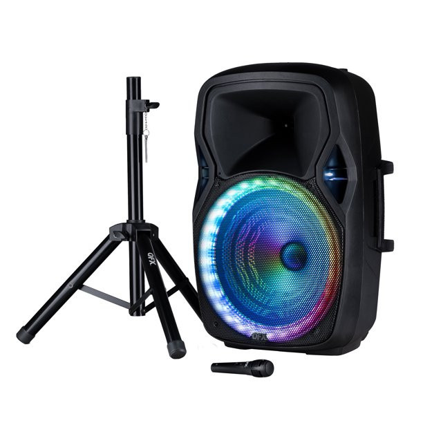 QFX LED Lighted Portable Bluetooth Loudspeaker, 15-Inch Tall, Black