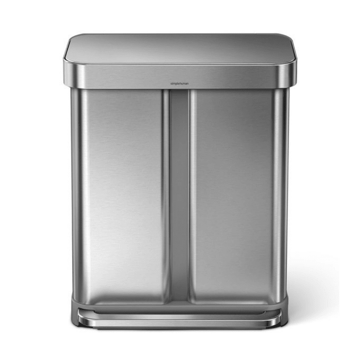 Simplehuman 58 Liter / 15.3 Gallon Stainless Steel Rectangular Kitchen Step Can Dual Compartment Recycler