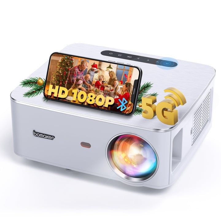 Bomaker 5G WiFi Bluetooth Projector, Native Full HD 1080P w/ 250ANSI Lumen, 4K Supported, MTK358 Chip, 4P Correction