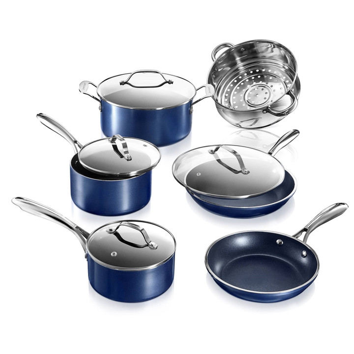 Granite Stone Pots and Pans Set, 10 Piece Complete Cookware Set, Nonstick, Dishwasher Safe, Blue