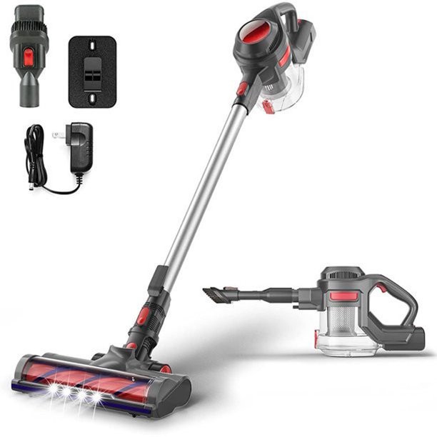 Moosoo Cordless Vacuum 4-in-1 Lightweight Stick Vacuum Cleaner, Red, XL-618A