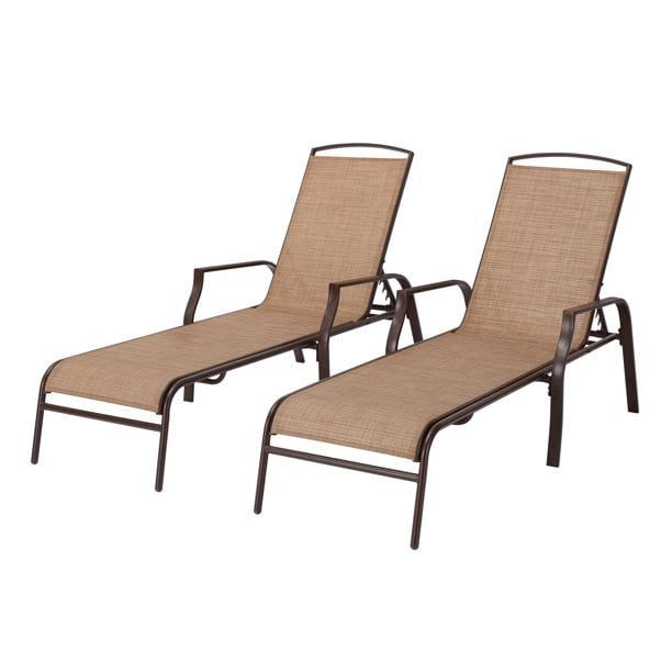 Mainstays Sand Dune Reclining Steel Outdoor Chaise Lounge - Set of 2, Beige/Black