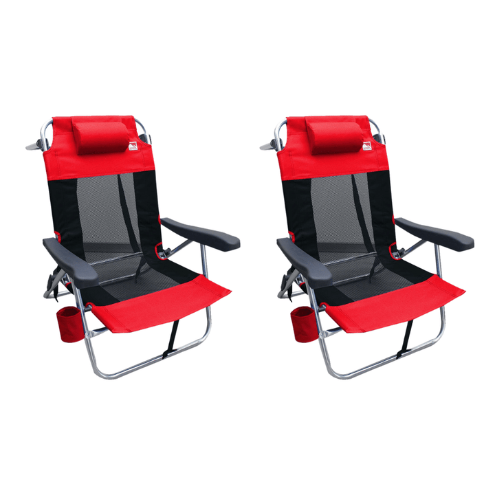 Outdoor Spectator Multi-Position Flat Folding Mesh Ultralight Beach Chair, 2-Pack, Red