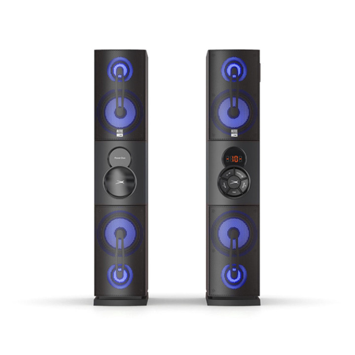 Altec Lansing Party Duo Bluetooth Tower Speaker Set with LED Lights, 2 Wired Microphones, Remote, IMT7003-Black