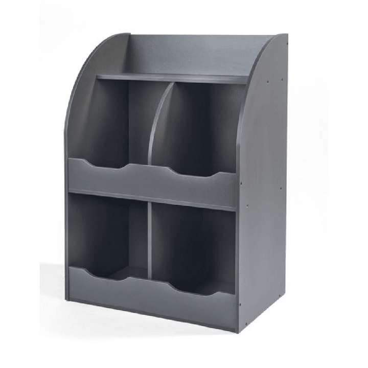 Badger Basket Kid's Four Bin Toy Storage Cubby with Bookshelf - Charcoal