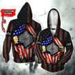 American Flag Torn Out With Viking Symbol Vegvisir Customized All Over Print Zip Hoodie