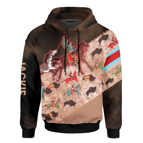 Buffalo Hunting Native Horse Customized 3D All Over Printed hoodie
