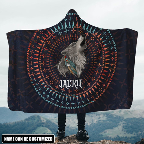 Native American Wolf Tattoo Customized 3D All Over Printed Hooded Blanket
