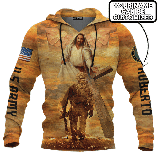 Jesus Father And Child U.S Army Jesus Family Faith Customized 3D All Overprinted hoodie