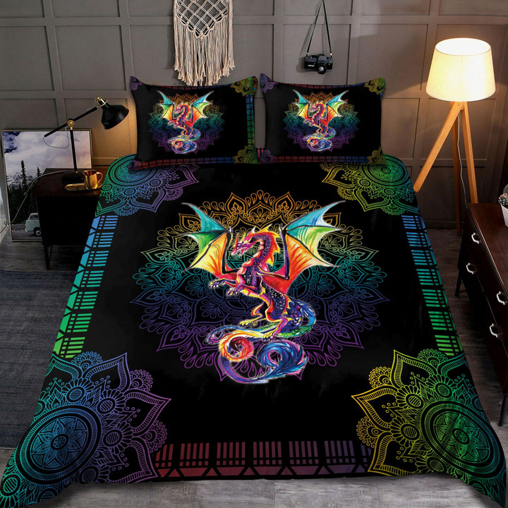 Rainbow Mandala Dragon LGBT Pride 3D All Over Print Quilt Bedding Set
