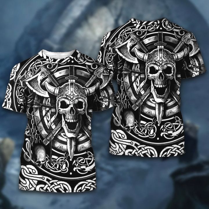 Viking Old Norse Warrior Skull Tattoo Art All Over Print Shirts