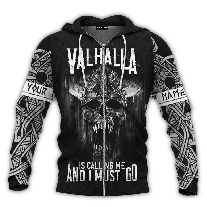Viking Skull Valhalla Is Calling And I Must Go Personalized All Over Print Zip Hoodie