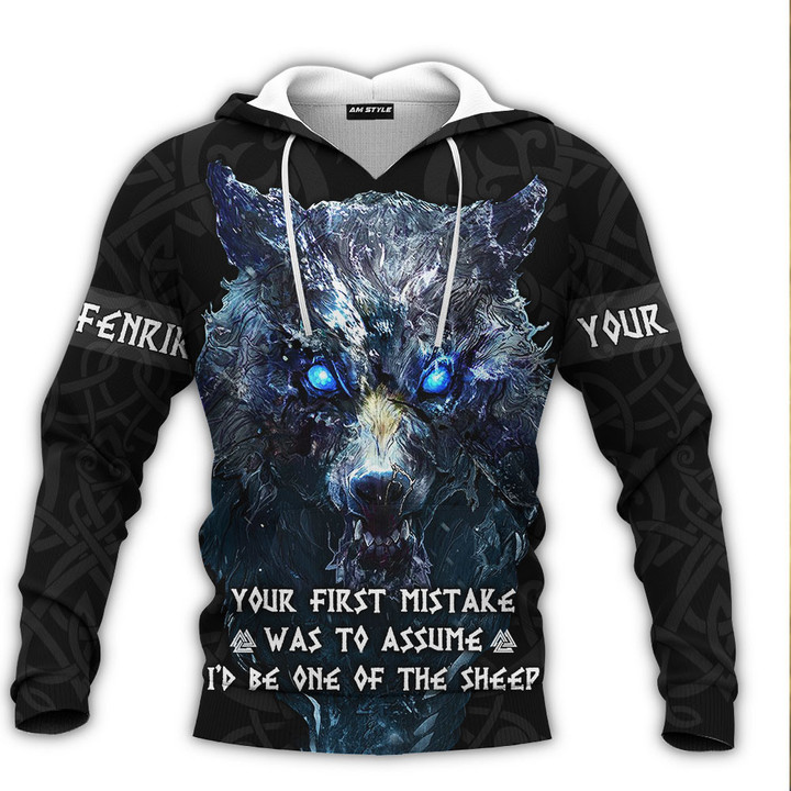 Viking Your First Mistake Was Thinking I Was One Of The Sheep Odin Wolf Fenrir Personalized All Over Print Hoodie