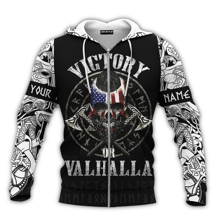 Viking Warrior Nordic Mythology American Skull Victory Or Valhalla Personalized All Over Print Zip Hoodie