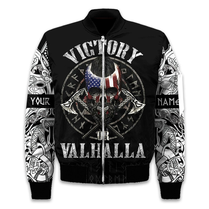 Viking Warrior Nordic Mythology American Skull Victory Or Valhalla Personalized All Over Print Bomber