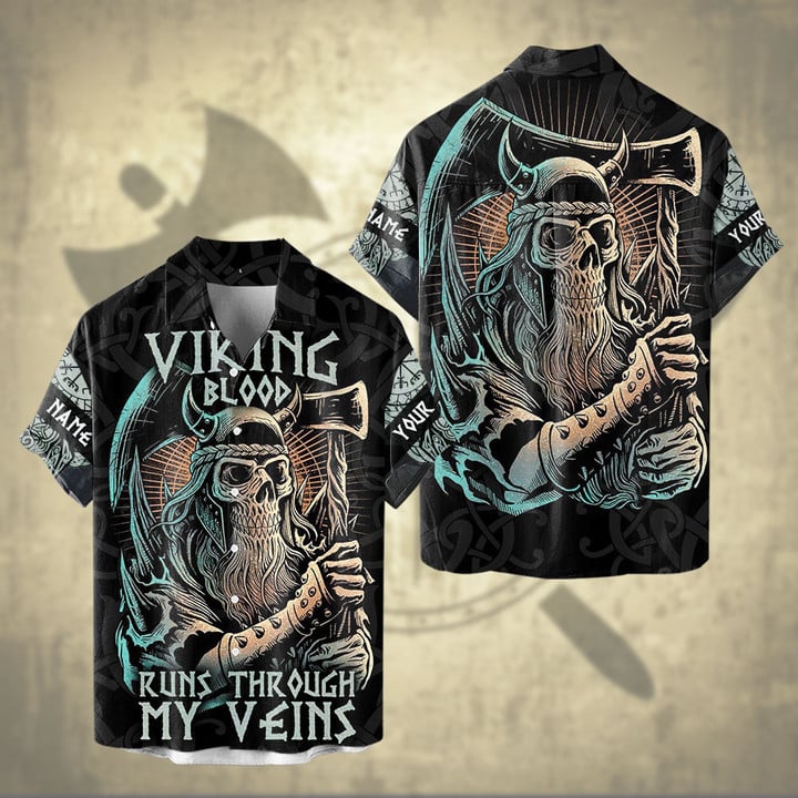 Nordic Mythology Warrior Viking Blood Runs Through My Veins Personalized All Over Print Hawaii Shirt